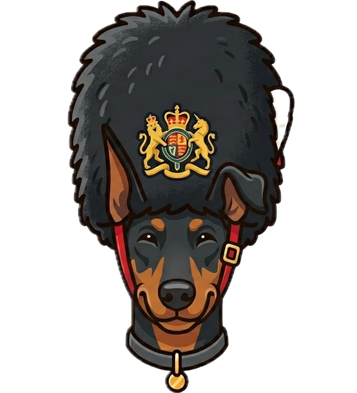 Border Pet — a Doberman in a King's Guard bearskin